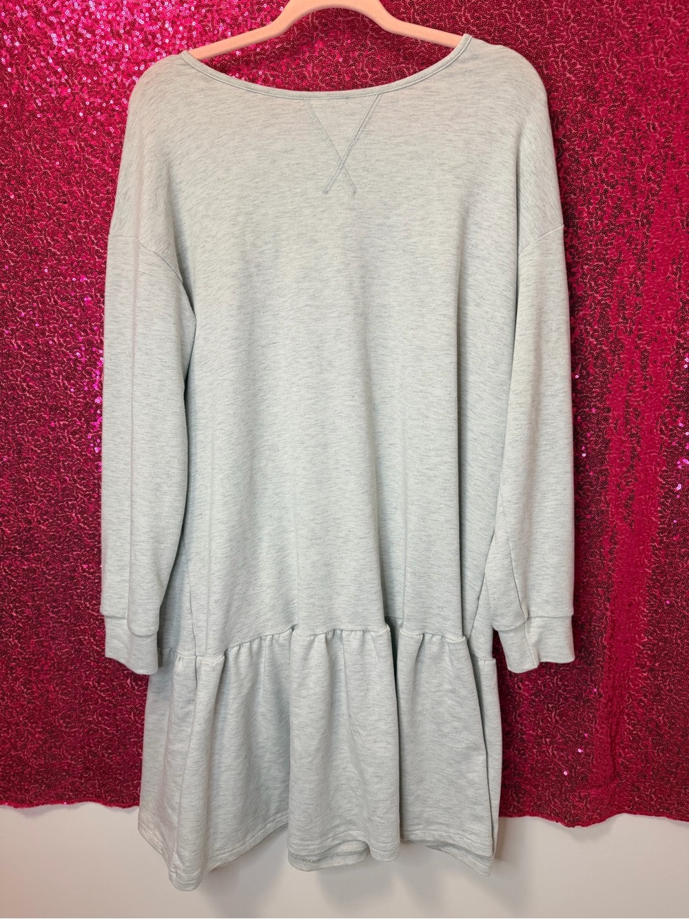 Light Gray Long Sleeve Ruffle-Hem Knit Dress